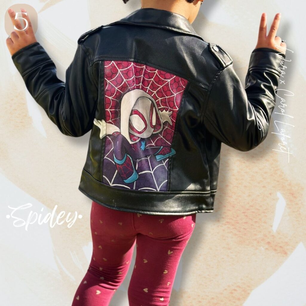 customisation veste personnalisée animé - spider man – peinture textile sur simili cuir - iwura custom
