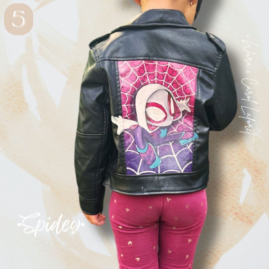 customisation veste personnalisée animé - spider man – peinture textile sur simili cuir - iwura custom