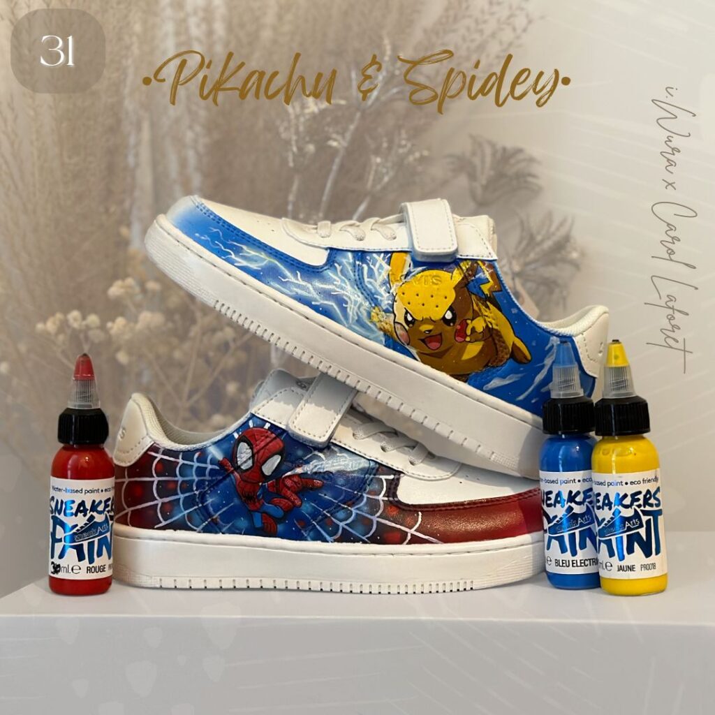 sneakers customisées peinture main- animé - spider man - pikachu – iWura Design Lyon