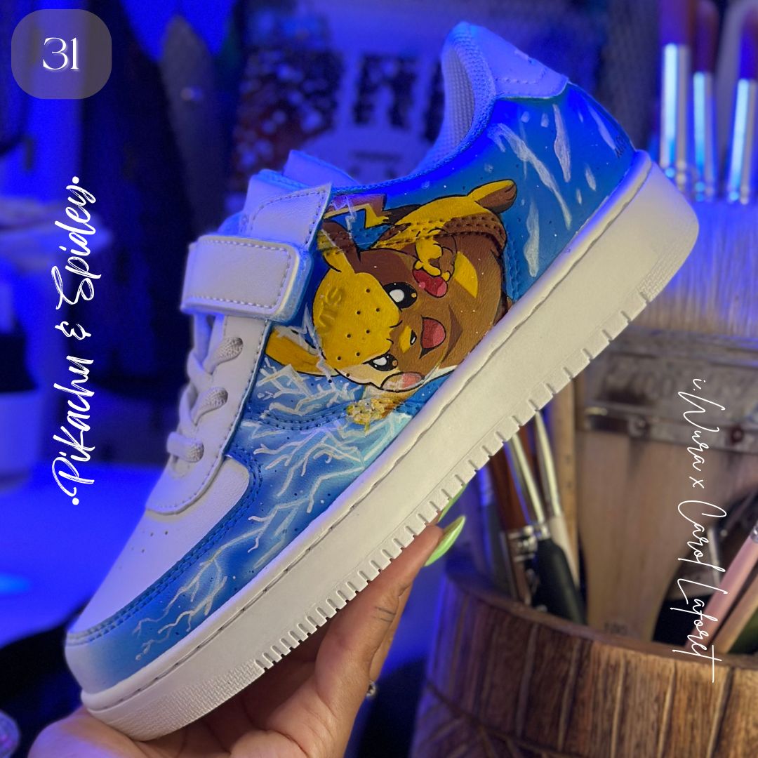 sneakers customisées peinture main- animé - pikachu – iWura Design Lyon